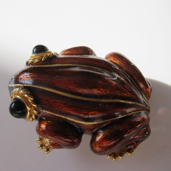 Vintage Ciner Brown Enamel Frog Toad Pin Brooch Jewelry - Picture 7 of 9